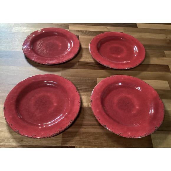 Set Of 4 Pier 1 Dark Red Carmelo Crackle Melamine 9” Salad Plates - Picture 1 of 8